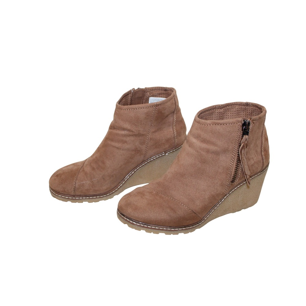 TOMS Leila Suede Wedge Ankle Booties Women 5 Tan - Picture 2 of 5